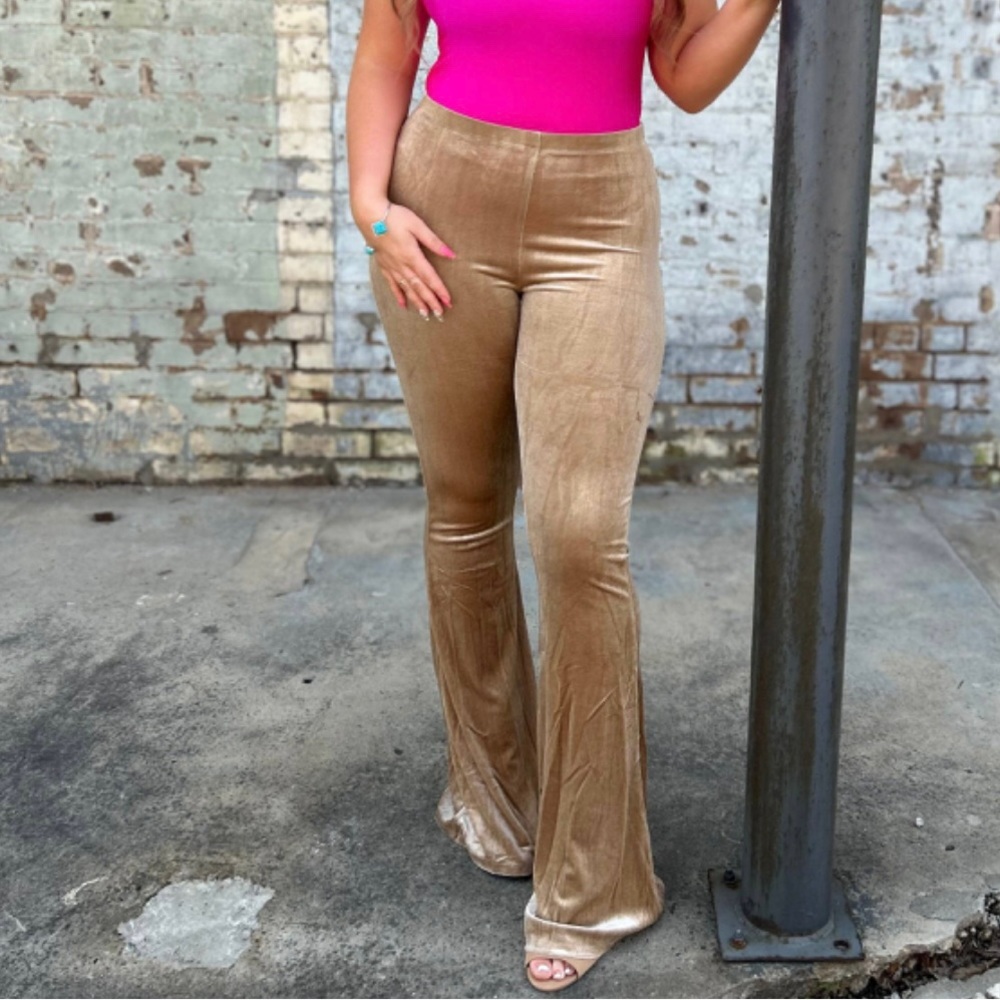 NWT Jolie & Joy Champagne Crushed Velvet Bell Bottoms